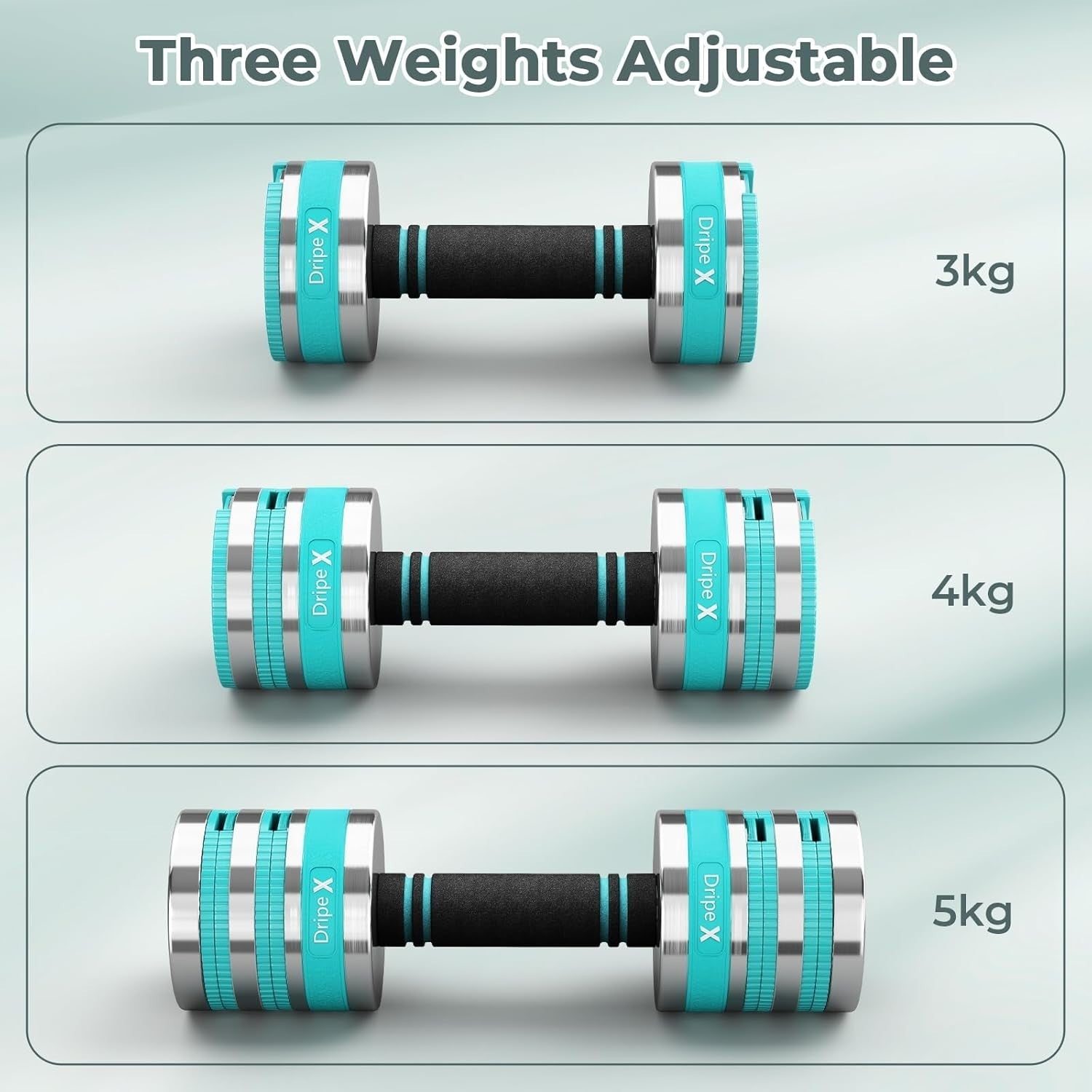 Adjustable Dumbbells Pair 5KG Compact Non-Slip Space-Saving Home Gym