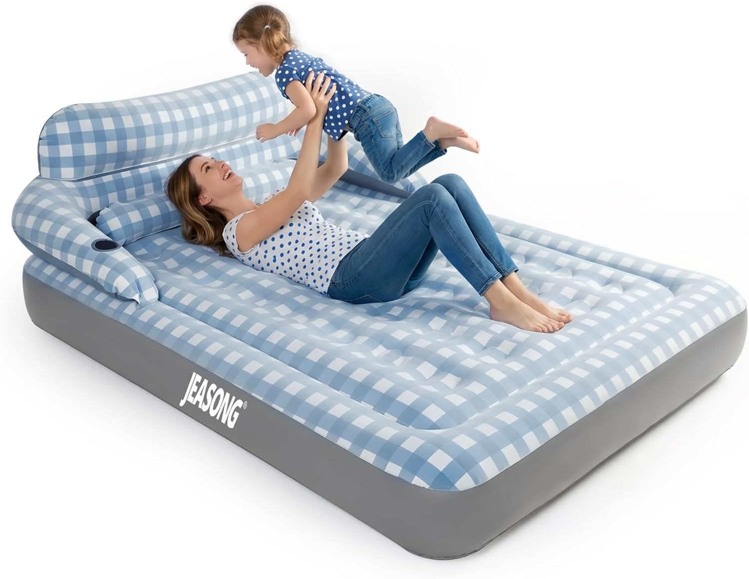 King Inflatable Air Bed with Headboard Pump Flocked Top Camping Guest