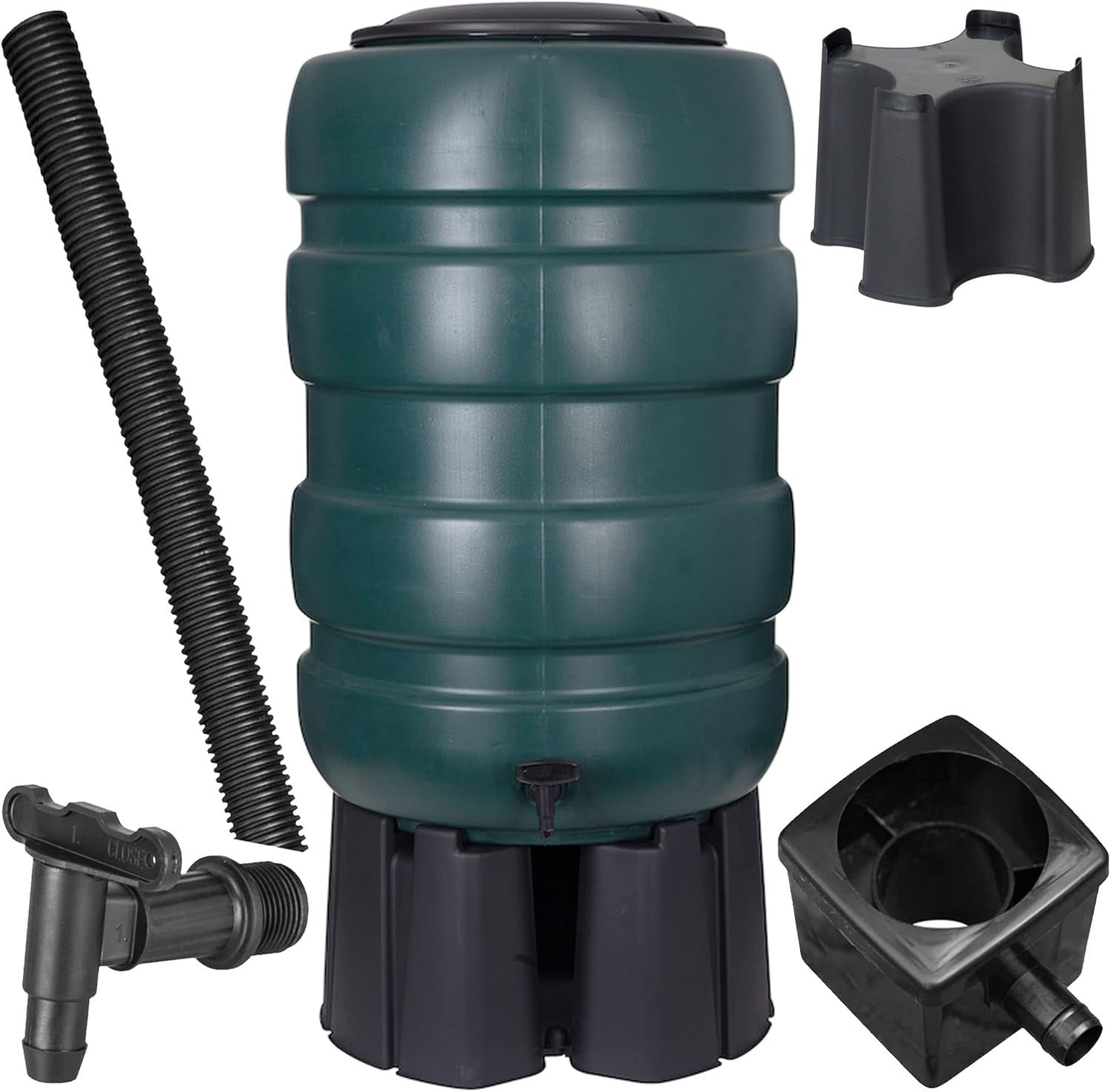 150L Slimline Garden Water Butt Set With Stand Tap and  Filler Kit Green