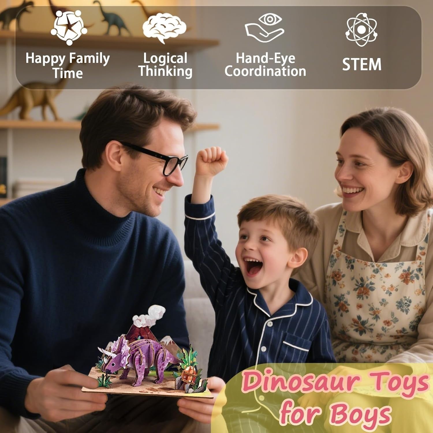 3D Wooden Dinosaur Puzzle Kit for Kids - Educational, Handmade Gift