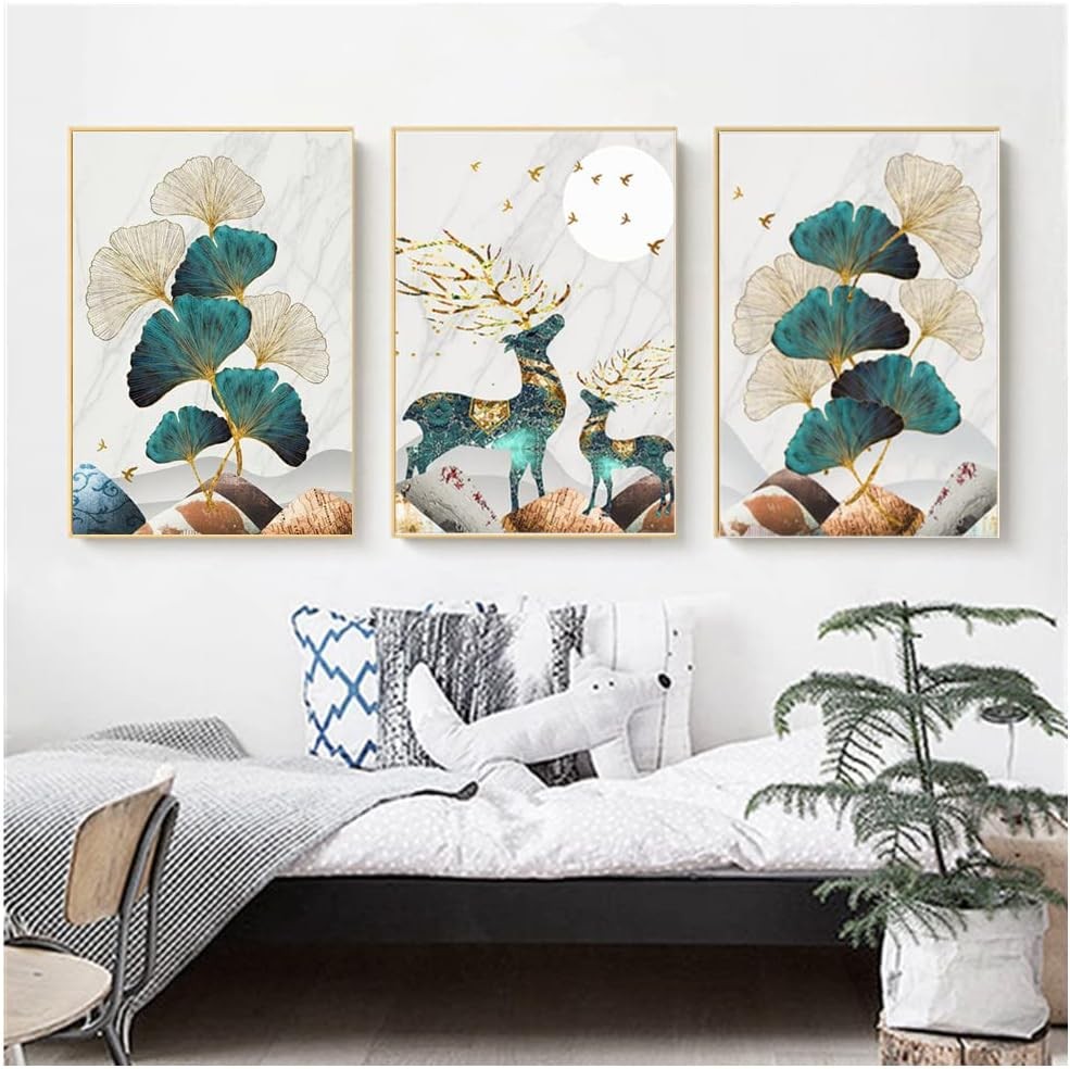 3-Piece Abstract Ginkgo Wall Art Canvas Prints Bedroom Living Room