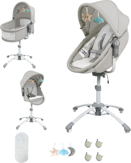 3in1 Electric Baby Cradle Bluetooth Bassinet with Music, Remote & Wheels Grey