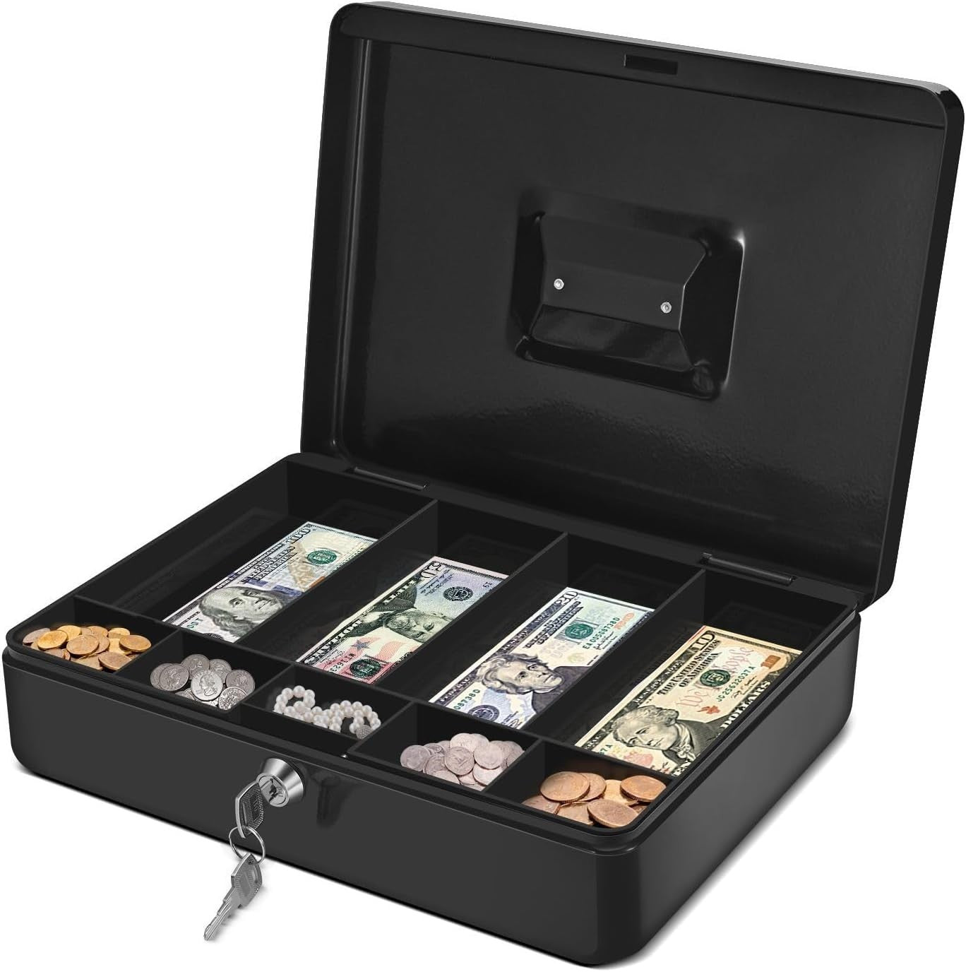 Locking Cash Box Money Tray Portable Coin Bill Storage Organizer