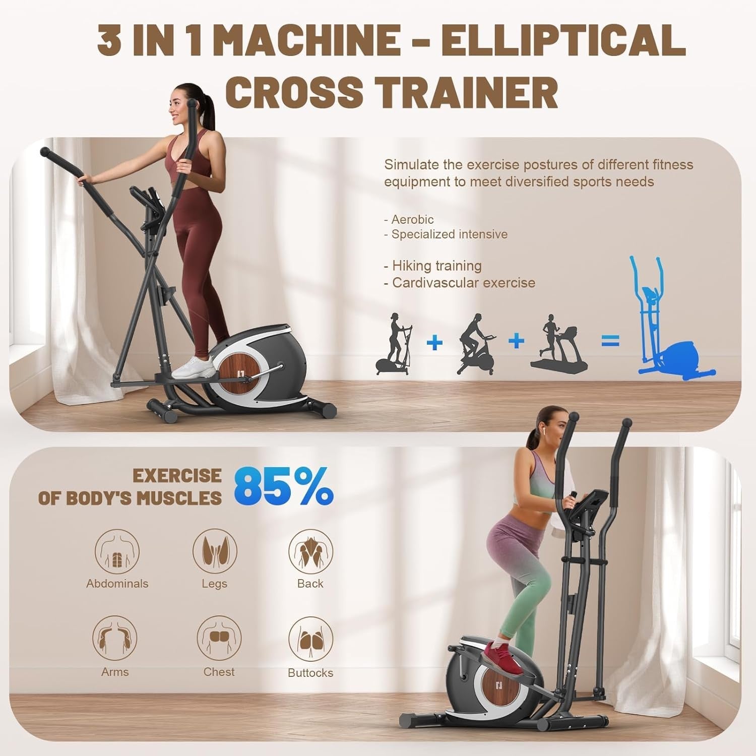 16-Level Magnetic Elliptical Cross Trainer Compact Home Gym Machine with LCD