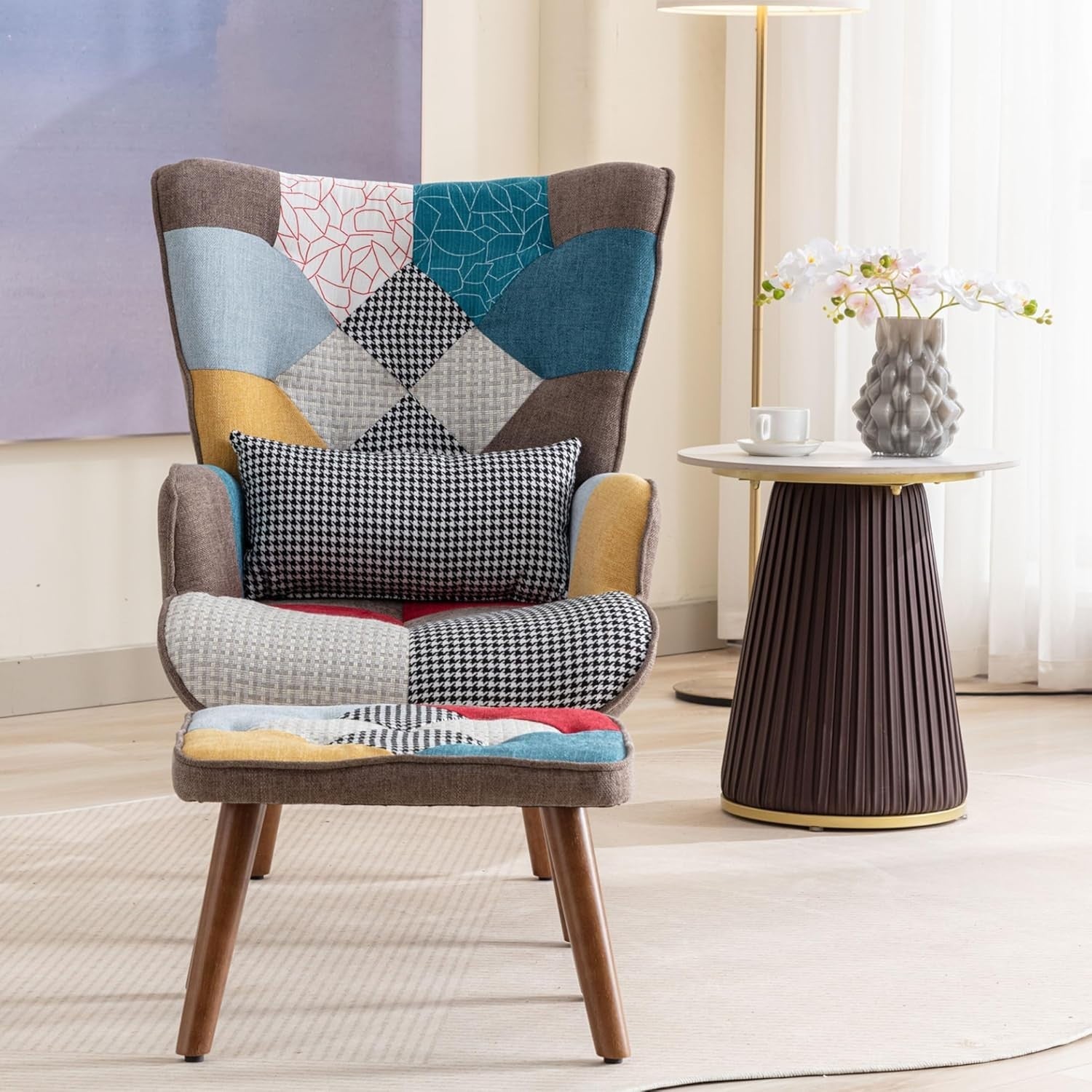 Soft Lounge Armchair with Ottoman, Comfortable Reading Chair for Living Room