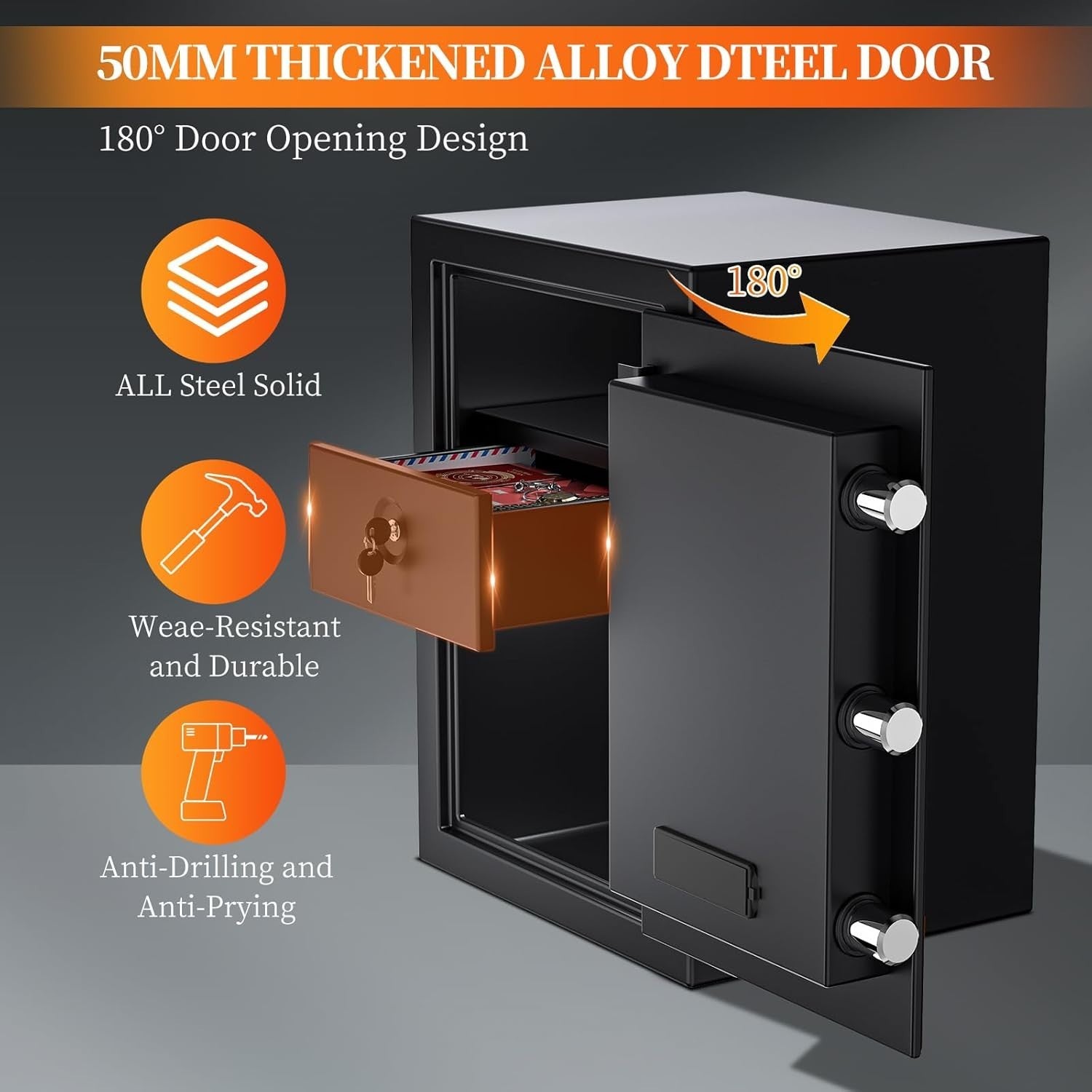 57L Fireproof Safe Box Digital Keypad Security Cabinet with Drawer