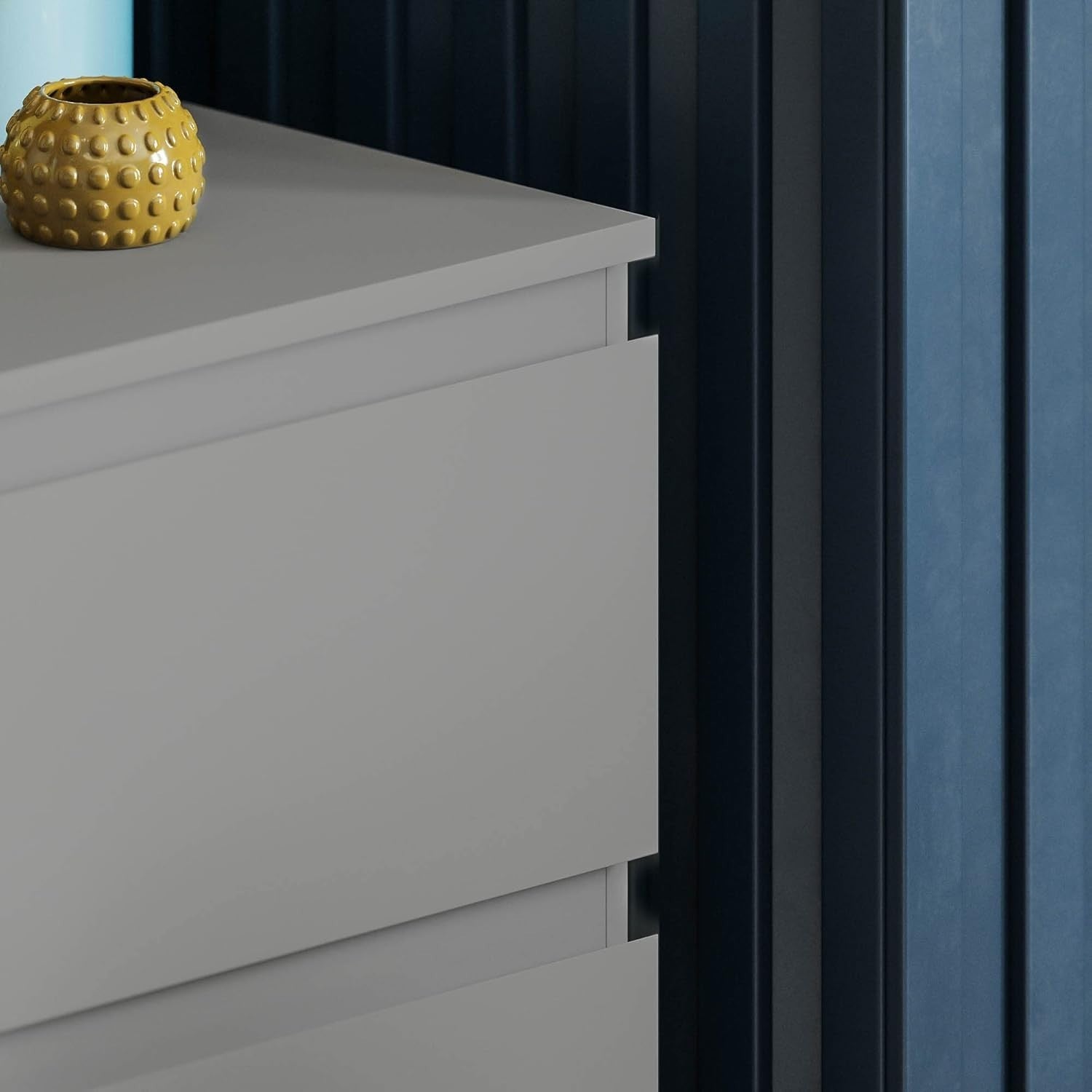 Modern 6-Drawer Grey Wooden Chest Storage Unit - Space-Saving Bedroom Organizer