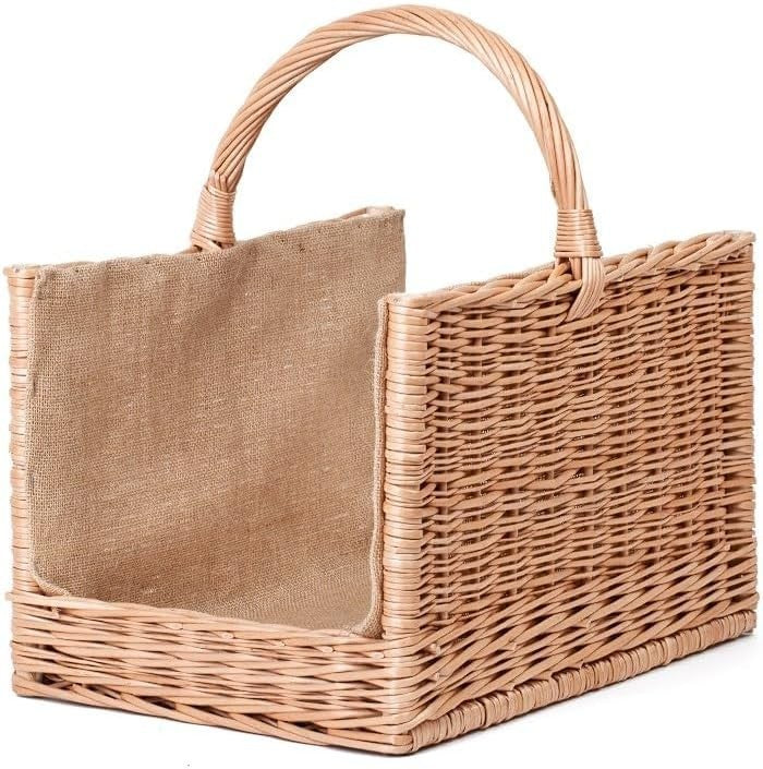 Premium Indoor Wicker Log Basket with Handle – Stylish, Durable Wood Storage