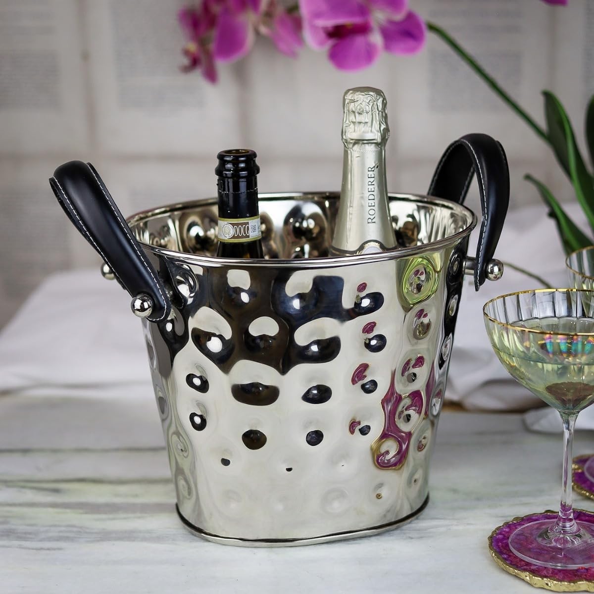 Luxury Wine Cooler Bucket Stainless Steel Champagne Ice Bucket with Handles