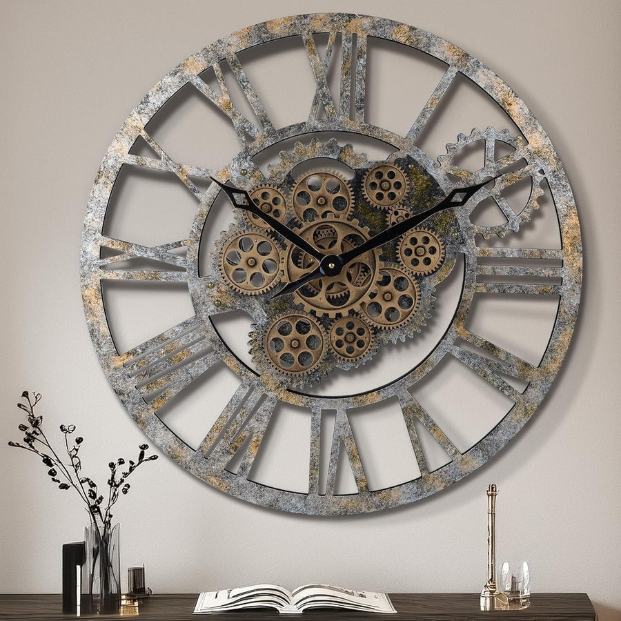 23" Wall Clock Rustic Bronze Gears Moving Steampunk Farmhouse Decor