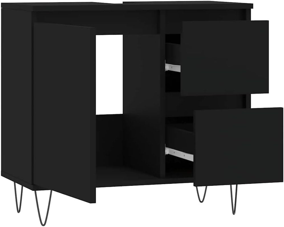 Modern Black Bathroom Vanity Unit 65cm Under Sink Storage Cabinet Cupboard
