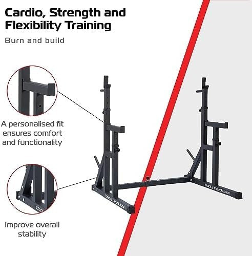 Adjustable Squat Rack with Dip Bars & Weight Plate Storage, Heavy Duty