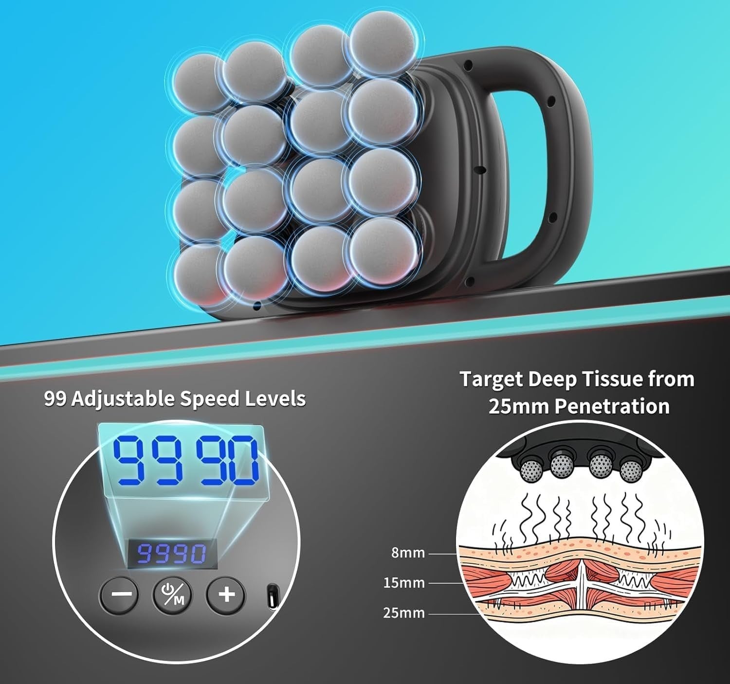 16 Head Deep Tissue Massage Gun 99 Speed Percussion Massager Full Body Relief
