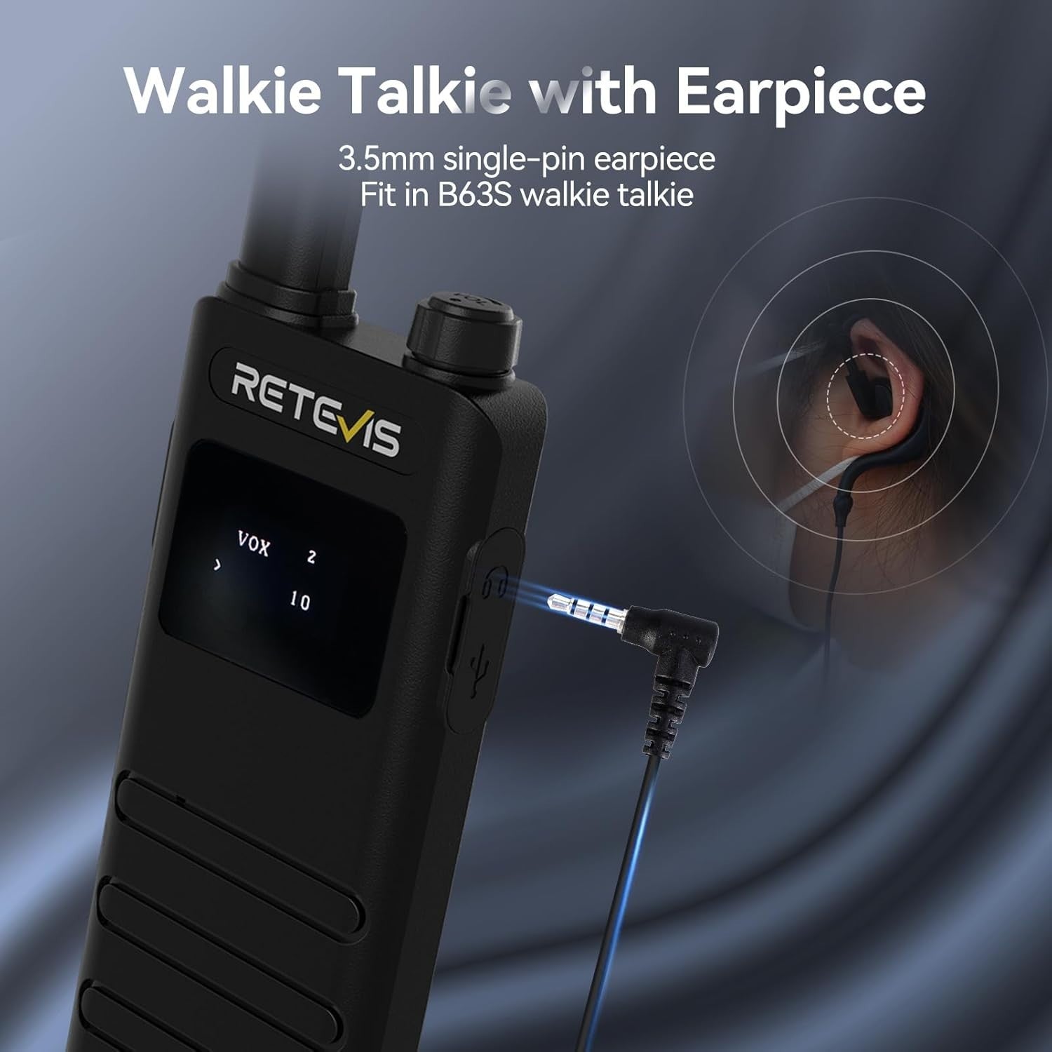 Slim Walkie Talkies 4 Pack LCD VOX USB-C Rechargeable w Earpiece