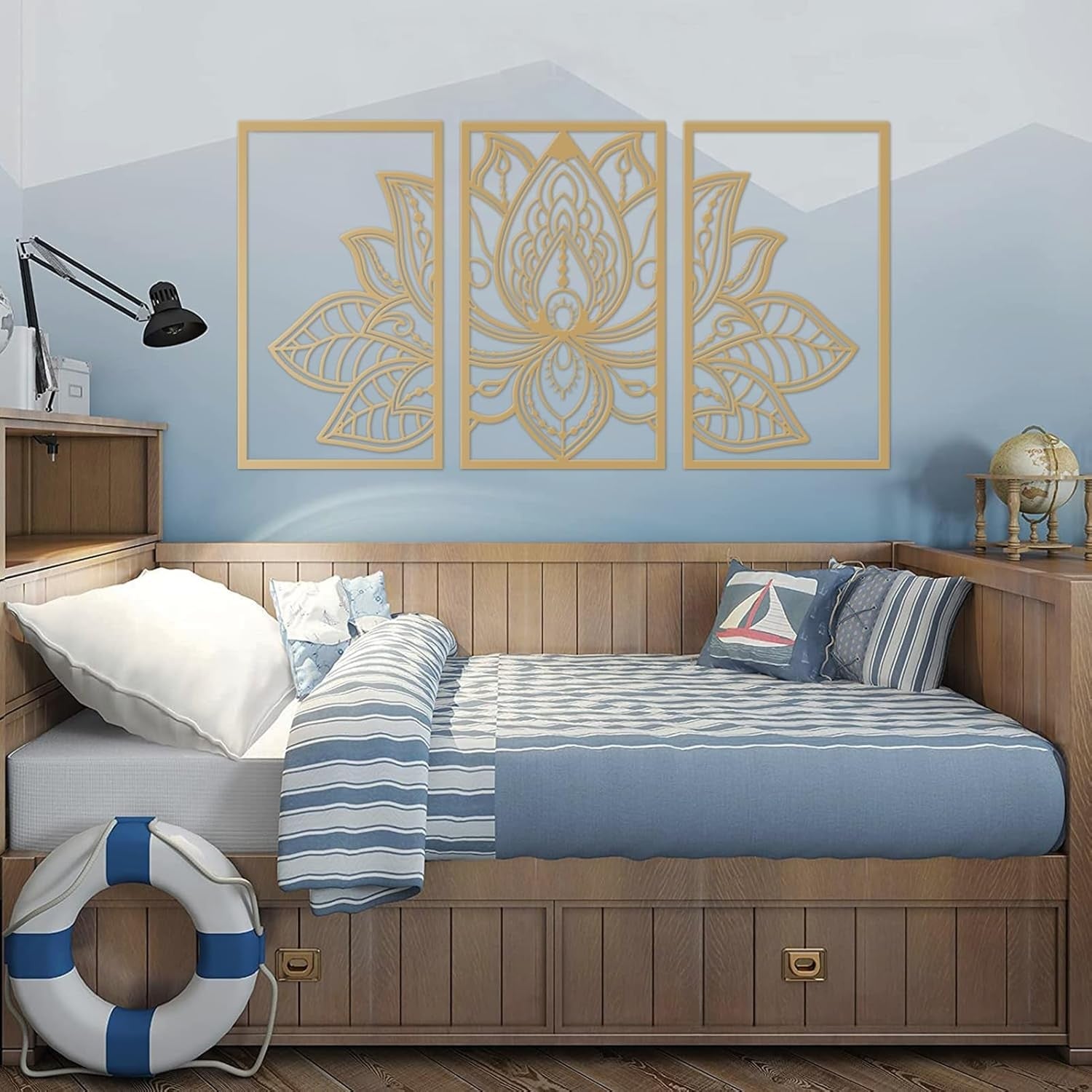 3PC Lotus Flower Metal Wall Art Gold Mandala Decor