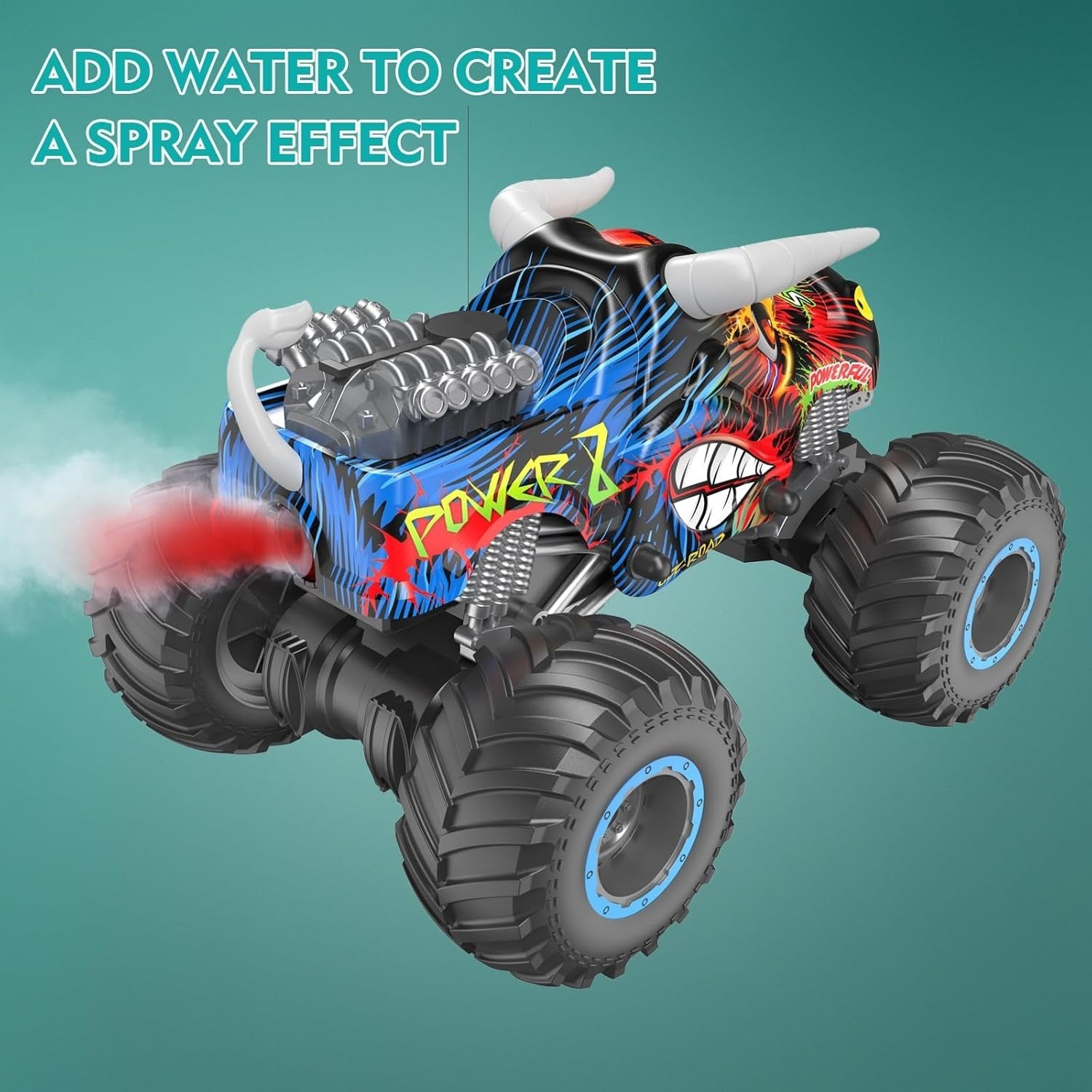 RC Monster Truck Car with Spray, Music & LED Lights for Kids 8+