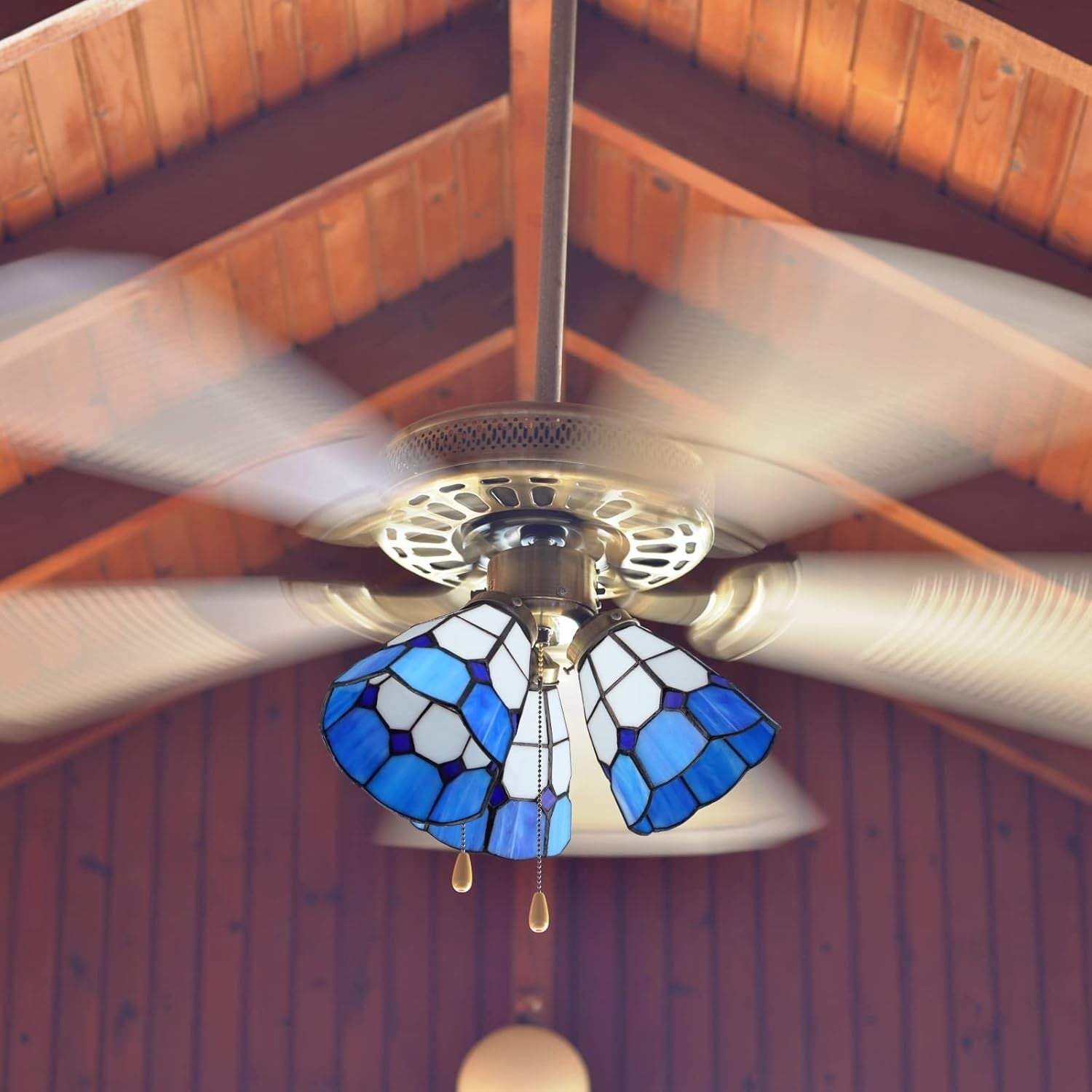 Set of 2 Blue Stained Glass Lamp Shades 42mm Fitter Ceiling Fan Cover