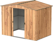 Metal Garden Storage Shed 8x6ft Waterproof Outdoor Tool Shed Woodgrain Brown
