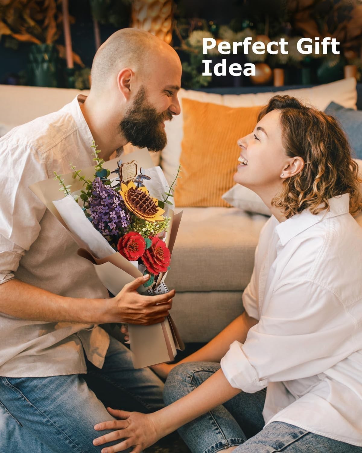 DIY 3D Wooden Flower Bouquet Puzzle Kit – Unique Home Decor Gift Set