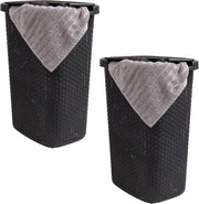 Set of 2 Slim 60L Laundry Hampers with Lids Ventilated Basket & Cut-Out Handles