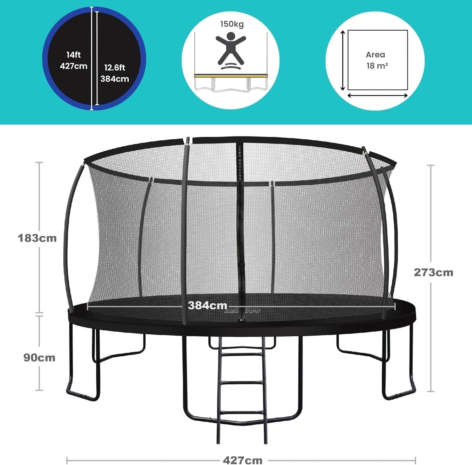 14FT Extra Large Garden Trampoline Safety Enclosure Ladder Heavy Duty