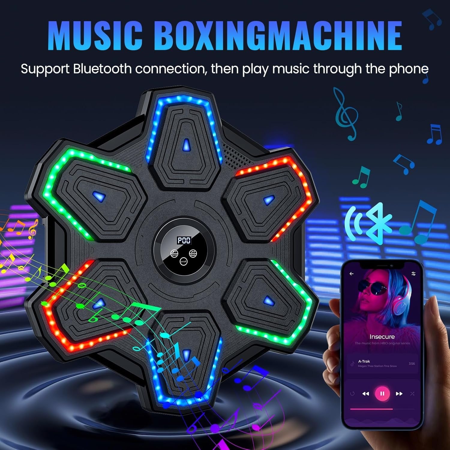 Music Boxing Machine Bluetooth LED Punch Pad Wall Mount Home Fitness Trainer