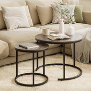 Round Nesting Coffee Tables Set of 2 – Grey Top Black Frame, Space-Saving