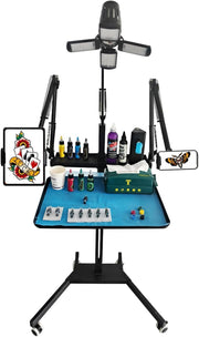 Professional Tattoo Workstation Rolling Tray LED Light Storage Adjustable Stand