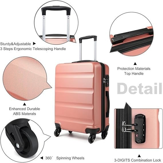66cm Hard Shell Suitcase ABS+PC Spinner Wheels TSA Lock Airline Approved