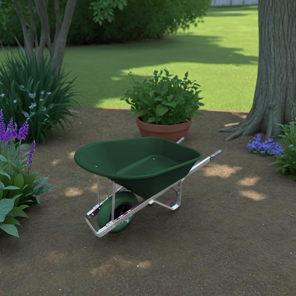 120L  1 Wheel Black Garden Wheelbarrow – Puncture Proof Heavy Duty Plastic Tray