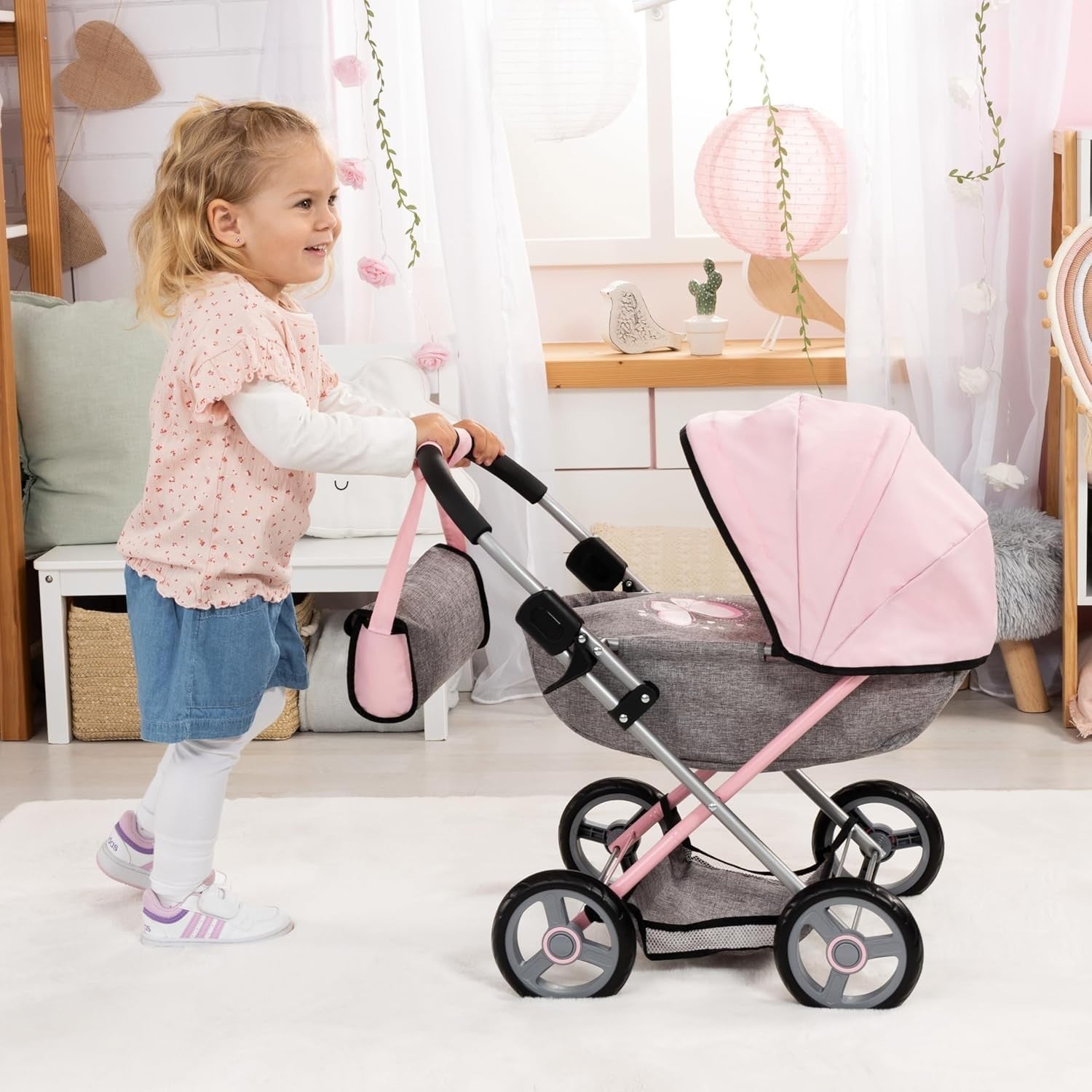Foldable Baby Doll Pram Pushchair Toy with Accessories for 46cm Dolls