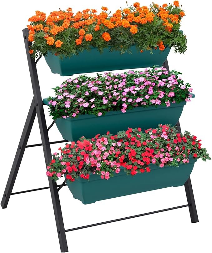 3 Tier Metal Garden Planter Stand Outdoor Flower Shelf Ladder Plant Display