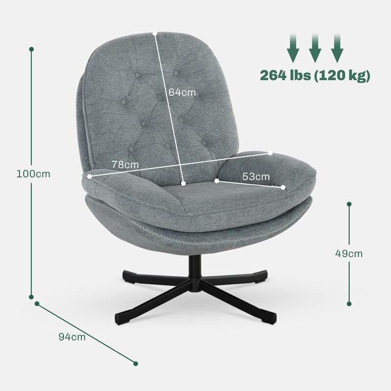 Grey Swivel Armchair Accent Chair Chenille Tufted Lounge Seat Home Office