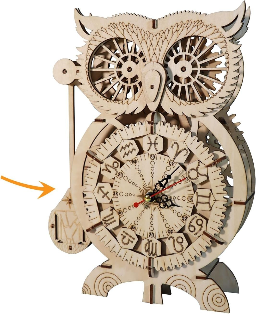 3D Owl Clock Wooden Puzzle Model Kit with Silent Pendulum & DIY Build