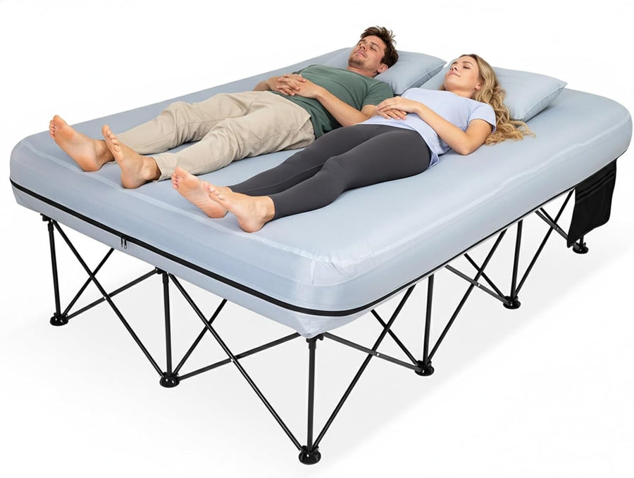 Double Inflatable Camping Bed Cot for 2 Adults | Portable Air Mattress + Side Ta