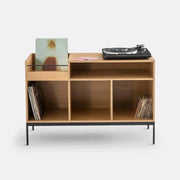 Oak Vinyl Record Storage Unit with Steel Legs – Modern Media Console