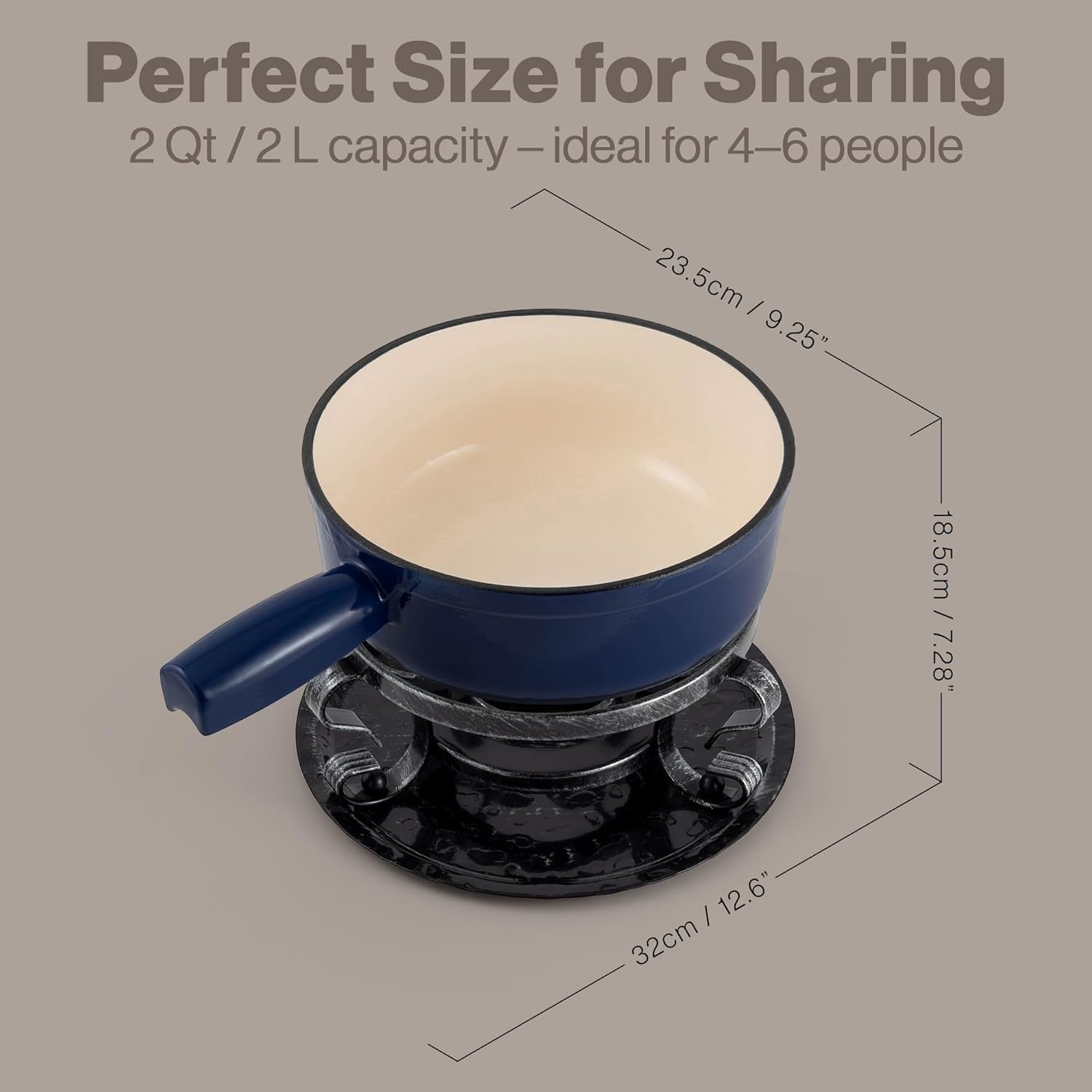 Cast Iron Cheese Fondue Set 9 Piece 2L Deep Blue Chocolate Pot