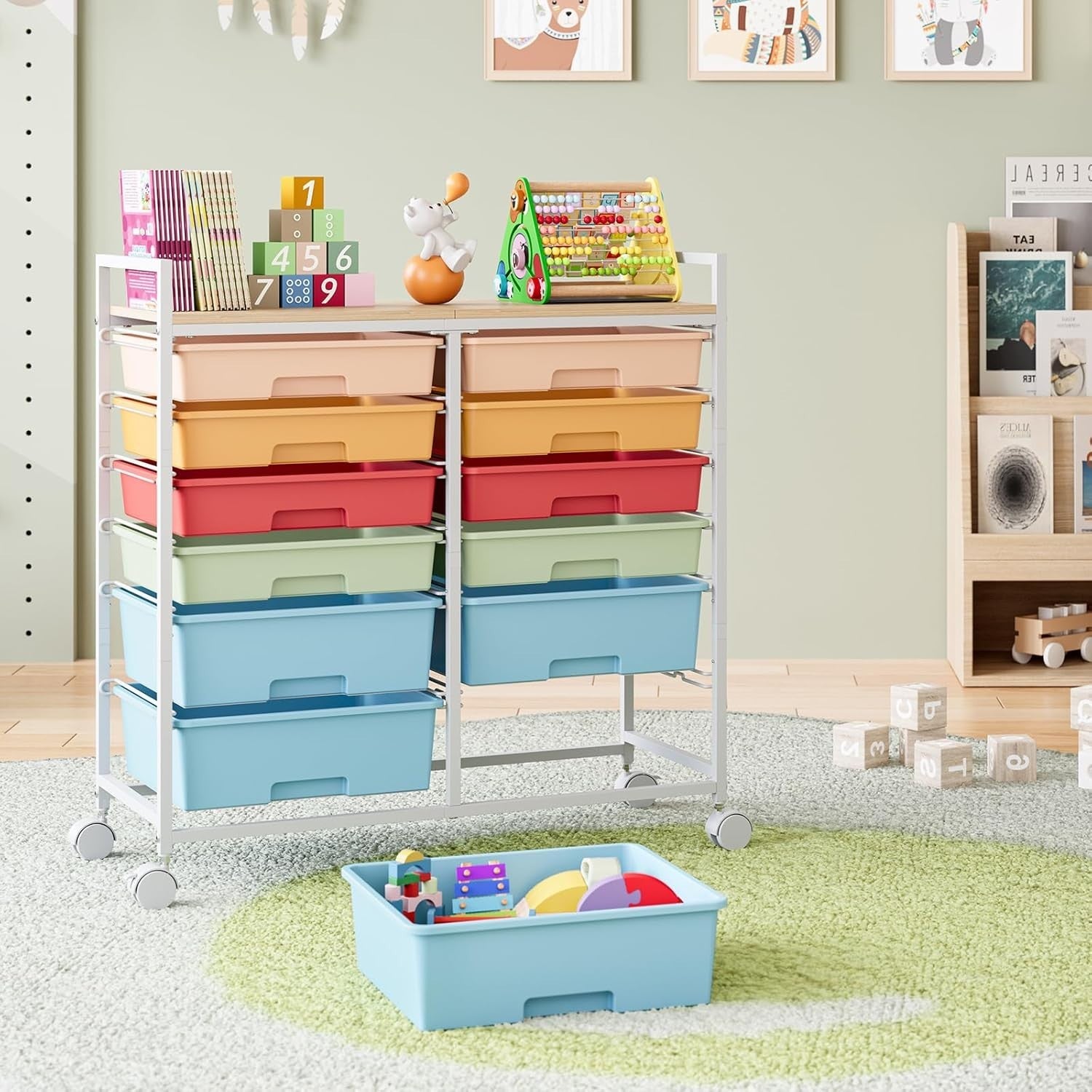 12 Drawer Rolling Storage Cart Craft Organizer Trolley Multicolor