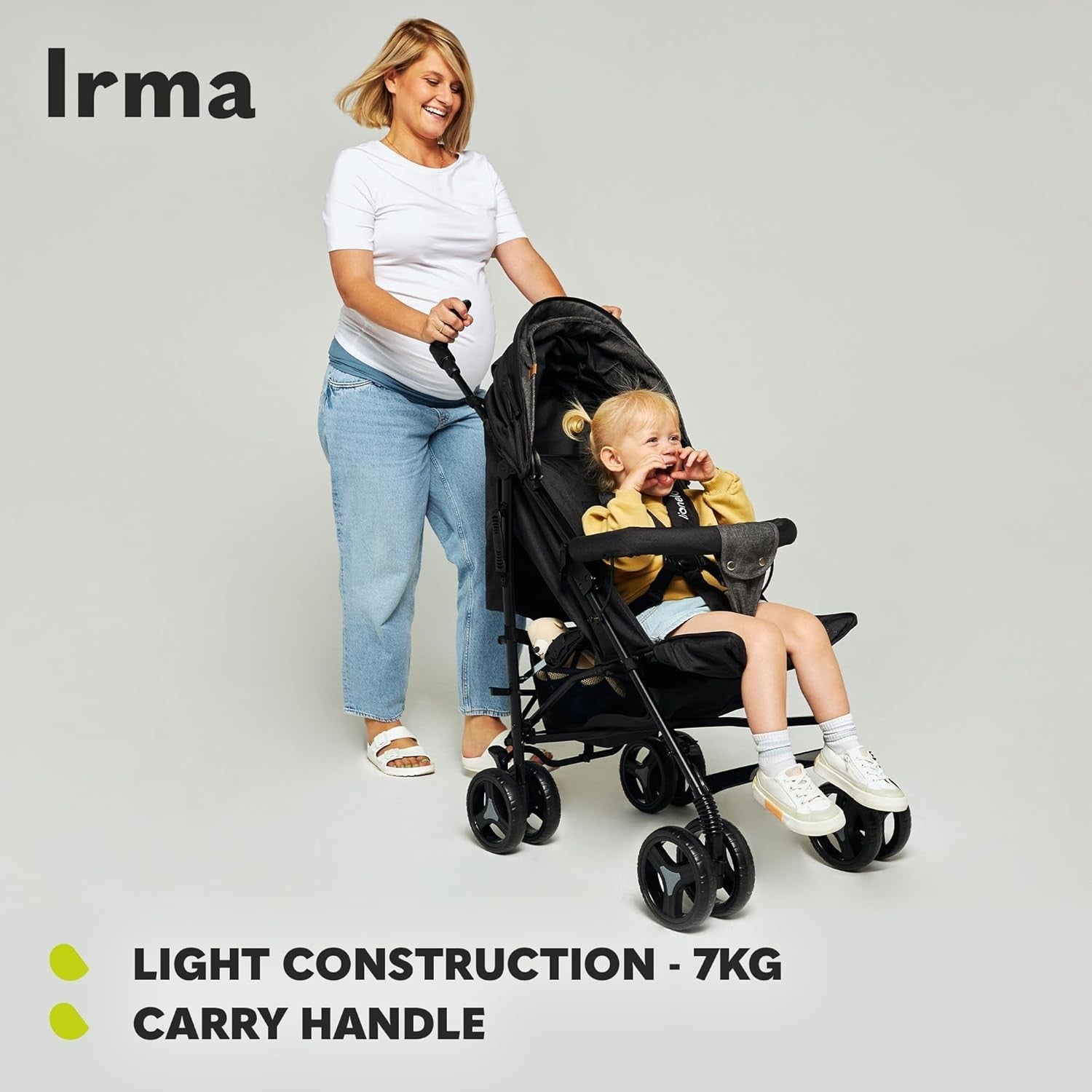 Foldable Baby Pram Lie Flat, Rotating Handles, Lightweight 7kg Travel