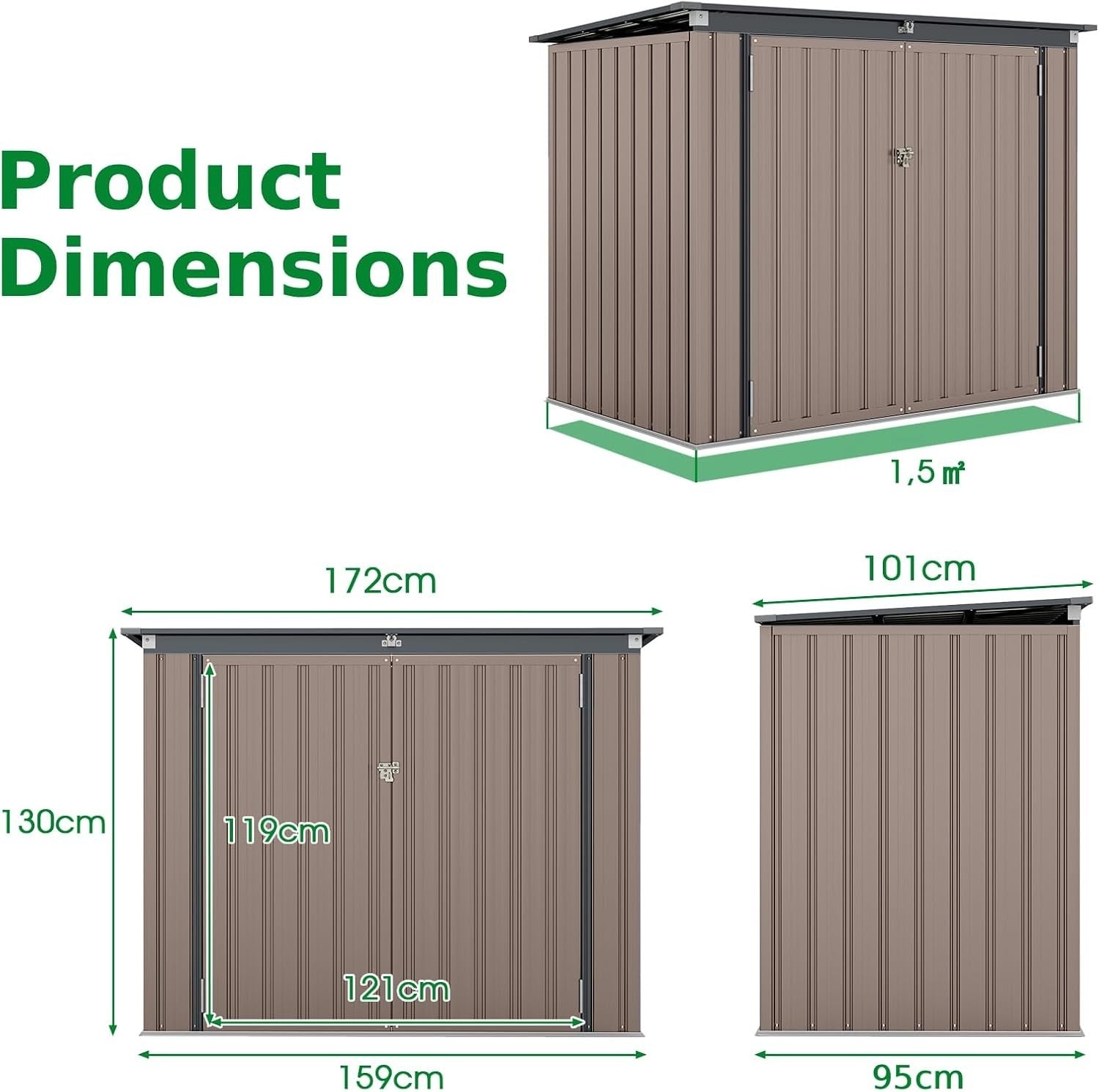 6x3 ft Metal Garden Shed Outdoor Storage Lockable Doors & Flip Lid