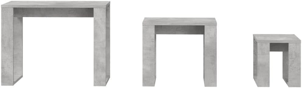 Space Saving Nesting End Side Coffee Tables Set Concrete Grey Engineered Wood