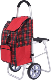 Foldable Aluminum Shopping Cart w/ Seat 100kg Stair Climber Lightweight Trolley