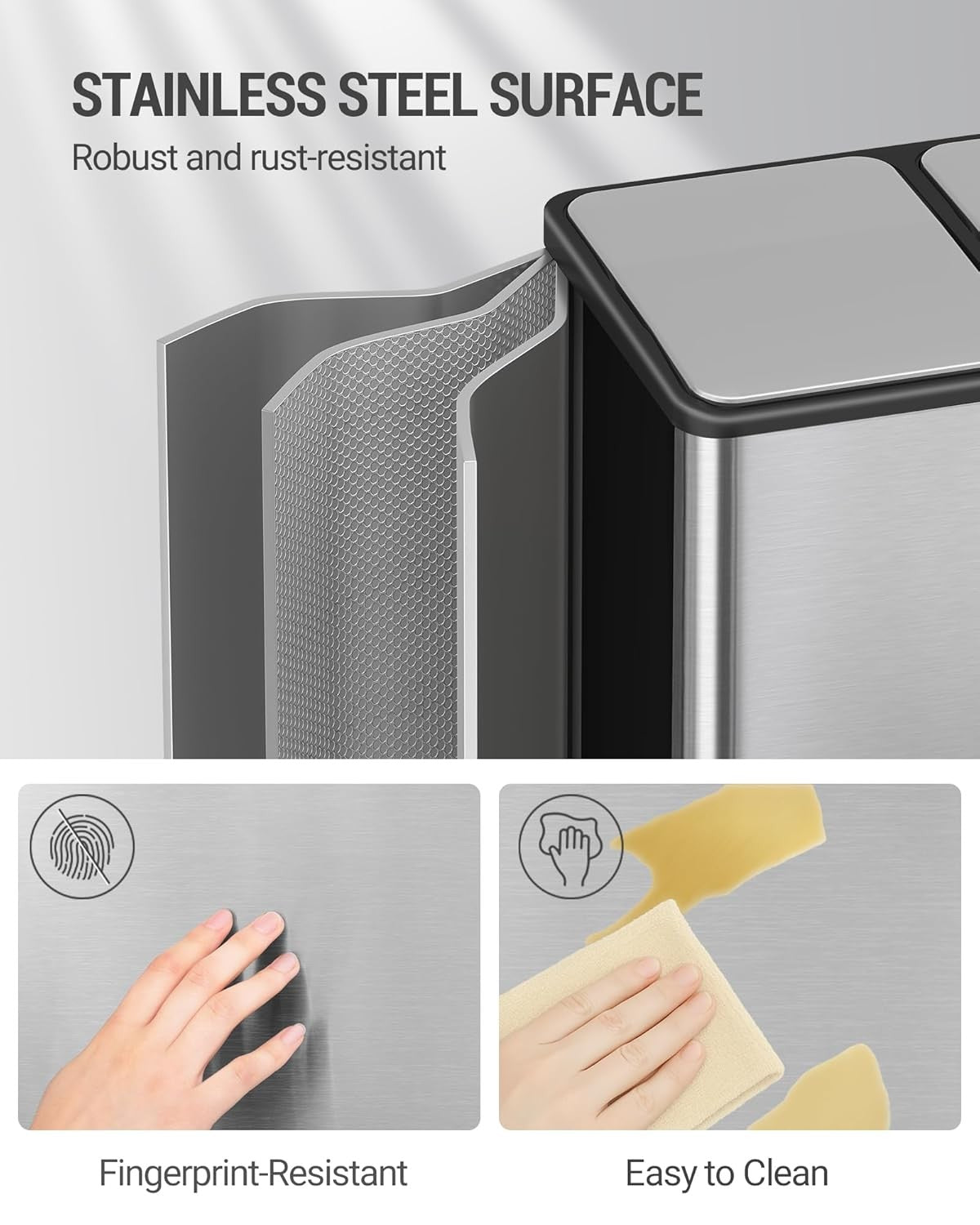 60L Double Kitchen Recycling Bin | 2 x 30L Stainless Steel Pedal Bin