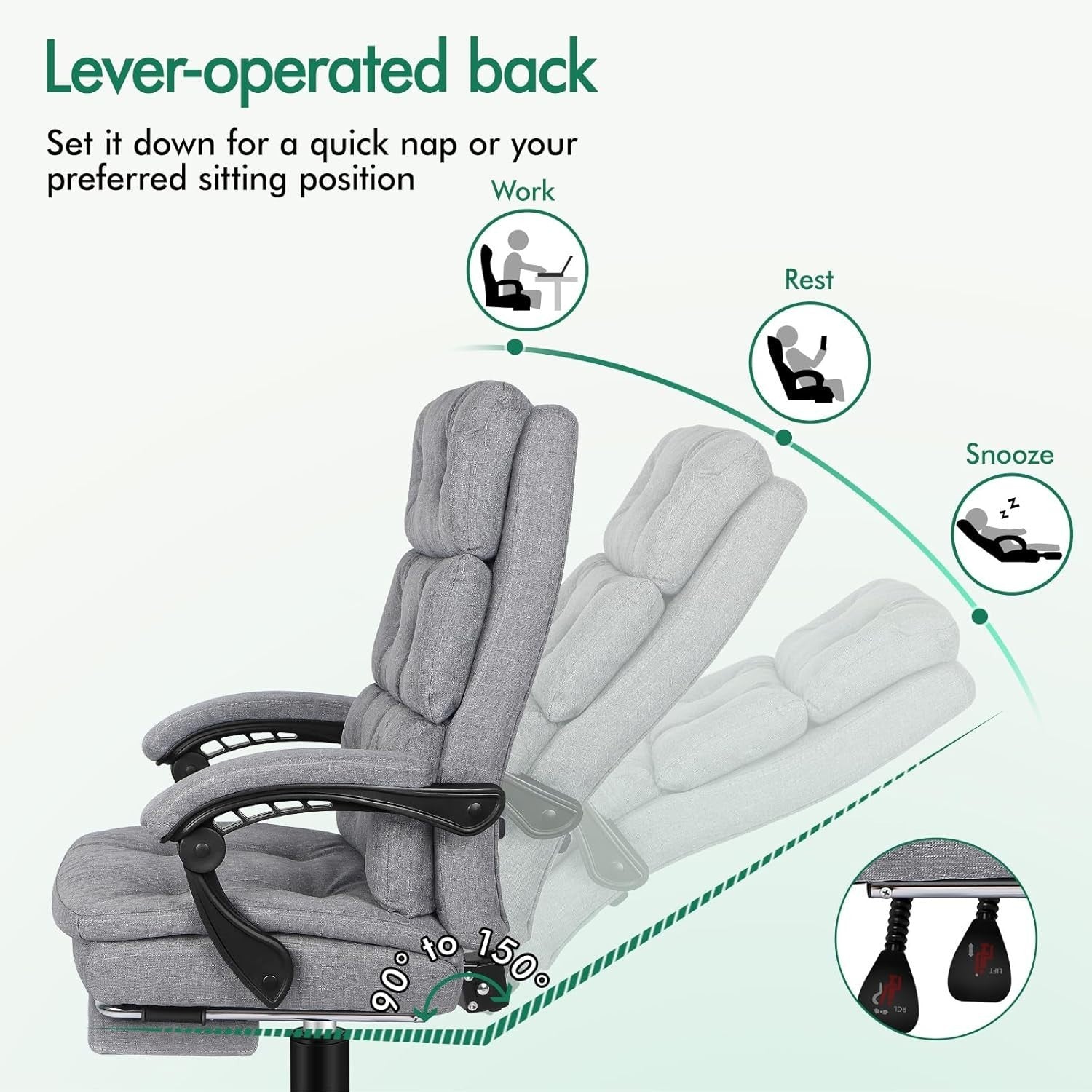 Executive Ergonomic Office Chair Recliner Footrest Swivel 180kg Max Weight Grey