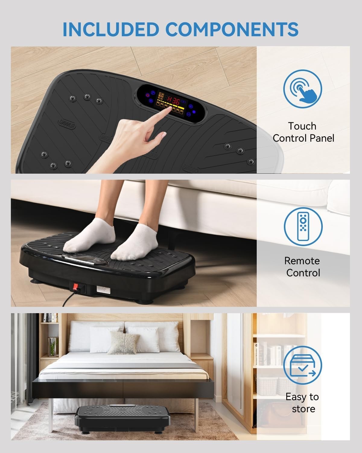 Jet Black Vibration Plate Exercise Machine Lymphatic Drainage 200 Speeds
