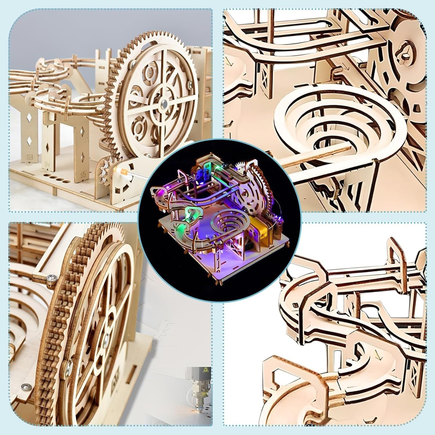 3D Wooden Marble Run Puzzle for Adults - Hand Cranked Mechanical Model