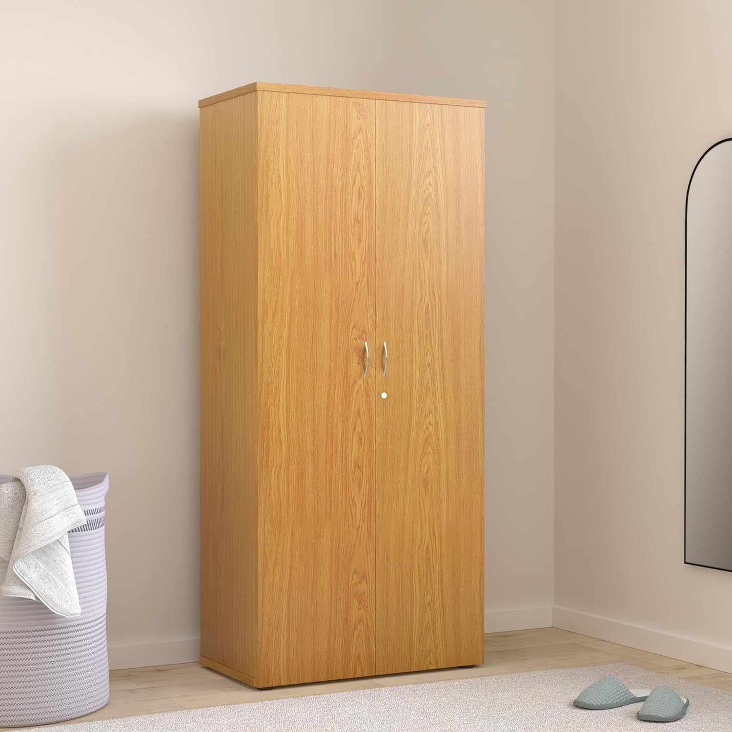 Tall Oak Lockable Office Cupboard 4 Shelf Storage Cabinet 180cm