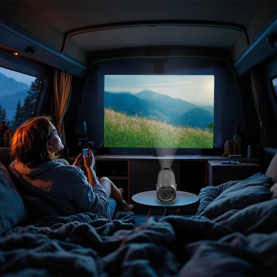 1080P Home Theater Projector WiFi 6 180° Rotatable Stereo 80”