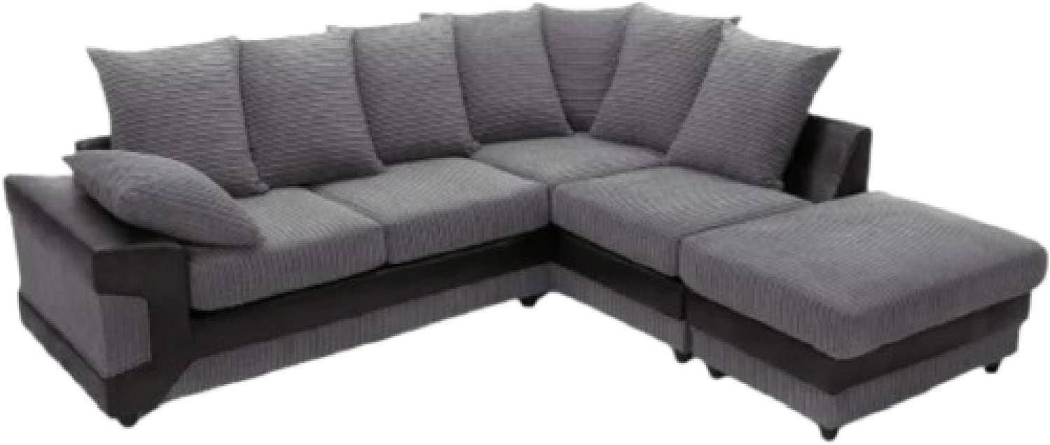 5 Seater Corner Sofa Black & Grey Right Hand L Shape Fabric Leather