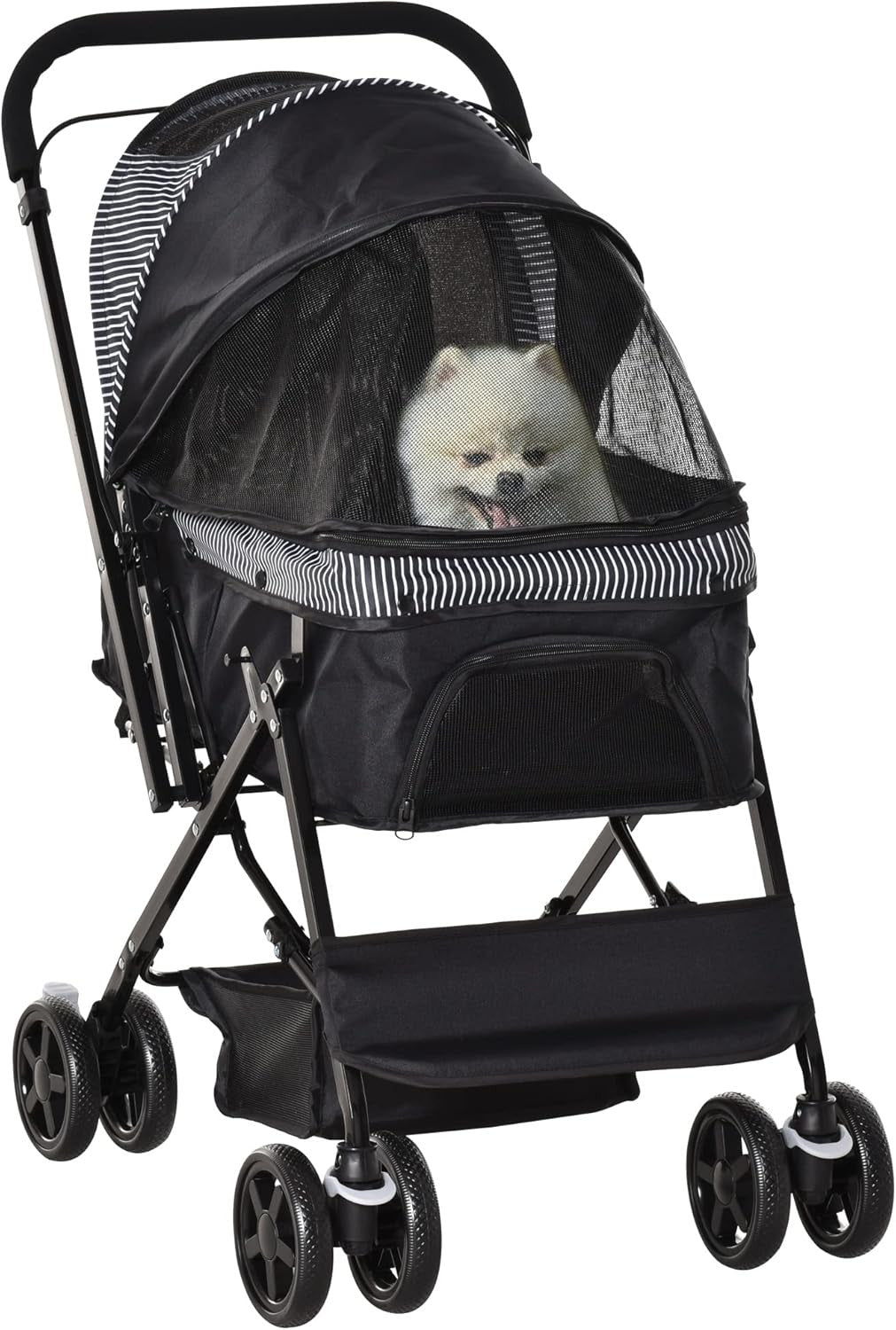 Foldable Dog Stroller Pushchair for Small Dogs 4 Wheels Canopy Brake
